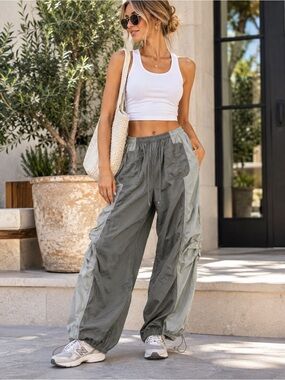 Anthropologie Daily Practice Colorblock Parachute Cargo Pants Gray S